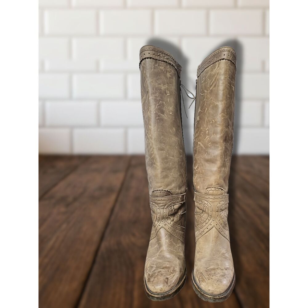Fabianelli Handcrafted Distressed Leather Lace Back Knee-High Boots